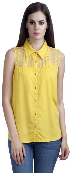Women Lace Detail Yoke Shirt, Color : Yellow