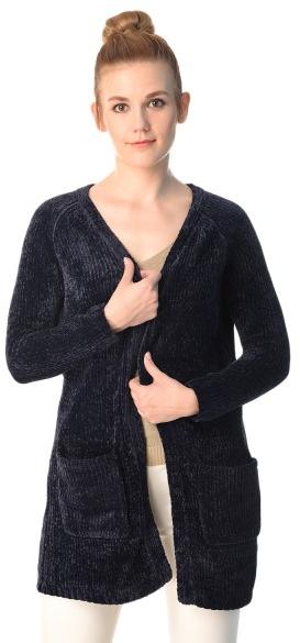 Wool knitted dark blue cardigan for women