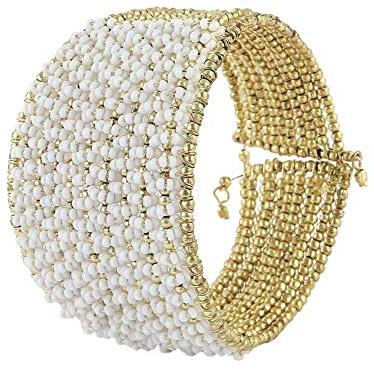 Round Polished Antique Beaded Handcuff, Color : White