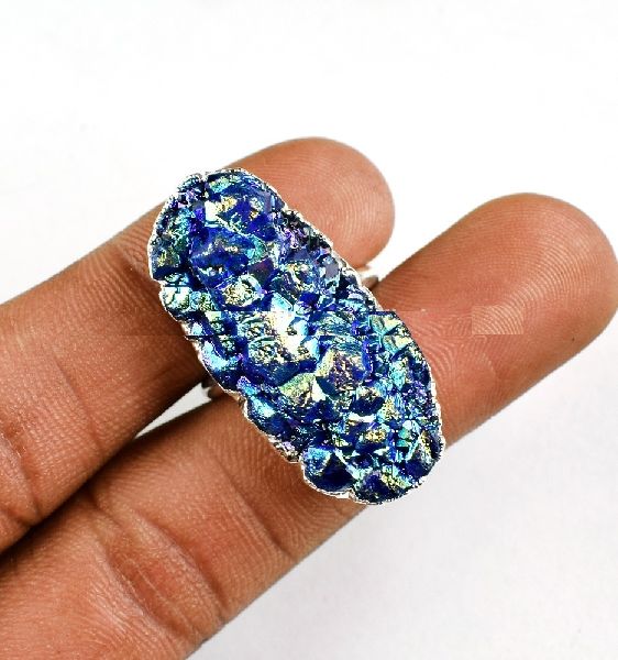 Blue Color Druzy Gemstone Ring, Gender : Women's