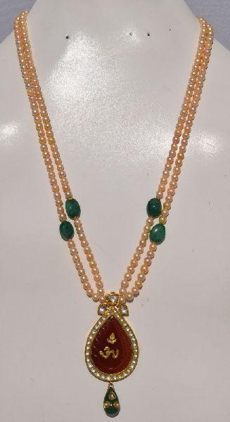 Kundan polki emerald drop pearl bead necklace pendant