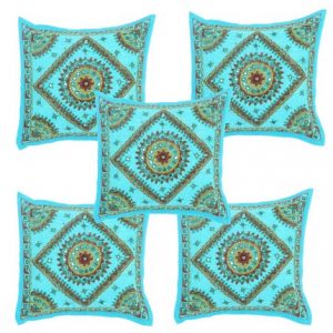 Beautiful Hand Work With Mirrior Turquoise Cushion Cover