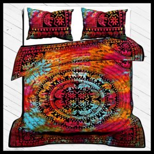 Elephant Print Duvet Cover Set, 100% Cotton Bedding Set Queen Size With Pillow Cover multi color