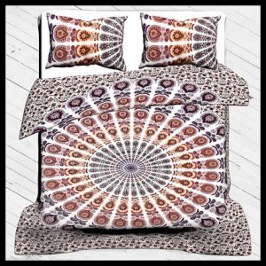 Indian Traditional Print Duvet Cover Set, 100% Cotton Bedding Set Queen Size With Pillow Cover