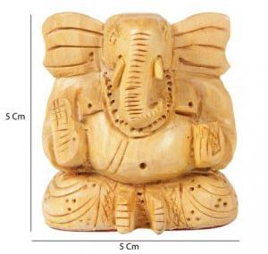 Lord Ganesha Figurine Hand Carved Wooden Hindu God 5Cm