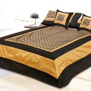 Silk Double Bedspread 300 TC ( Set of 5pc ) With 2 Pillow And 2 Cushion Covers Black