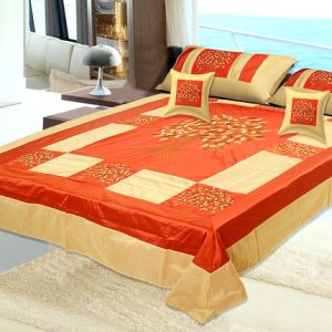 Silk Double Bedspread 300 TC ( Set of 5pc ) With 2 Pillow And 2 Cushion Covers
