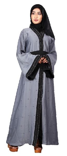 Aqua Grey Color Front Open Style Islamic Dress Nida Abaya Burkha