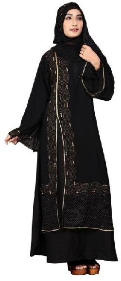 Black Color Nida Abaya Burkha With Attached Chiffon Jacket