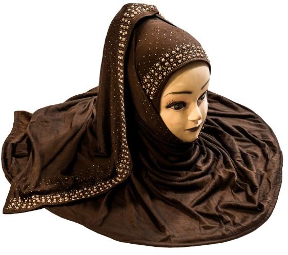 Brown Color Pearl Diamond Stone Work Hijab Scarves