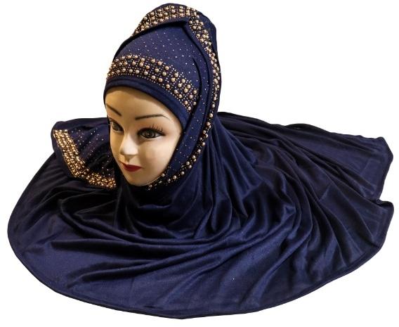 Dark Blue Pearl Diamond Stone Work Hosiery Hijab Scarves