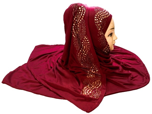 Maroon Color Diamond Stone Work Hosiery Soft Cotton Hijab