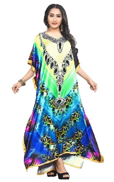 Multi Color Digital Printed Satin Silk Long Kaftans