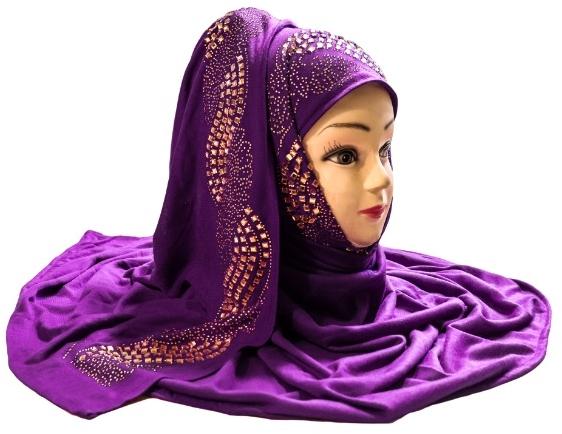 Purple Color Diamond Stone Work Hosiery Soft Cotton Hijab