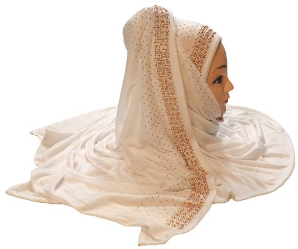 White Color Pearl and Diamond Stone Work Hosiery Soft Cotton Hijab Scarf Dupatta