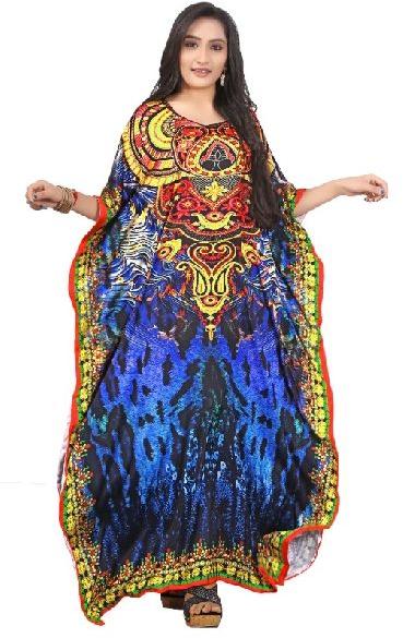 Women Satin Silk Digital Printed Multi Color Kaftan Kurta