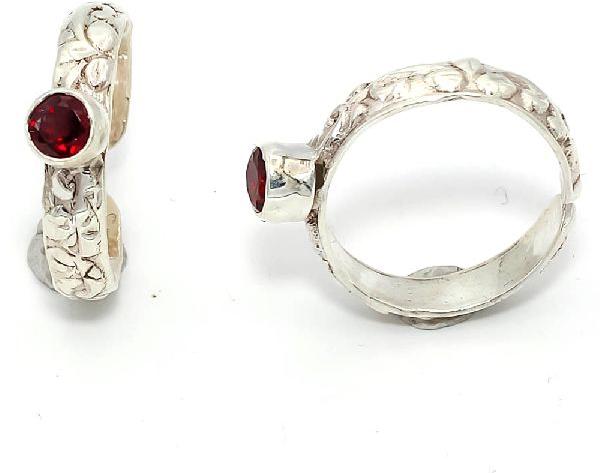 Round shape red garnet jewelry 925 sterling silver toe ring