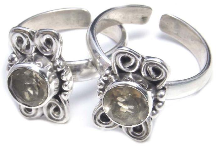 sterling natural smoky quartz gemstone sterling silver toe ring