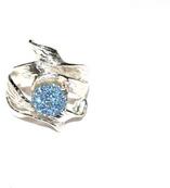 925 Solid Sterling Silver Gemstones Blue Coated Druzy Casting Ring