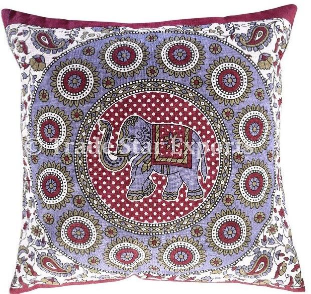 Cotton Elephant Mandala Printed Cushion Cover