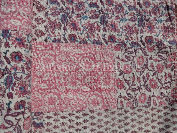 Pink Indian Block Print Cotton Bedspread