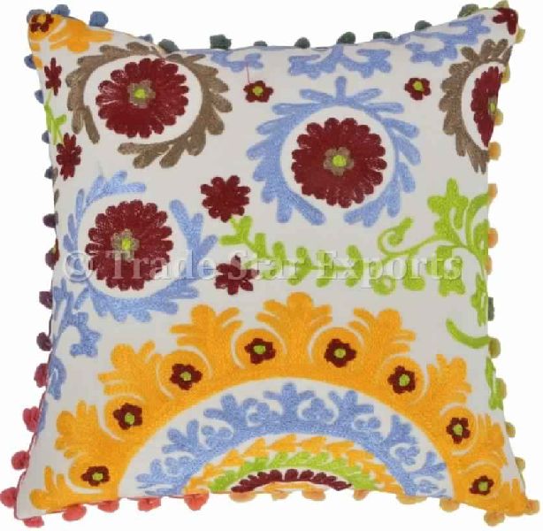 Pom Pom Pillow Cover Embroidery Pillow