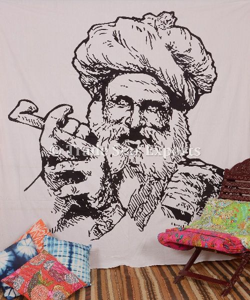 Queen Size Indian Old Man With Pipe Wall Art Tapestry