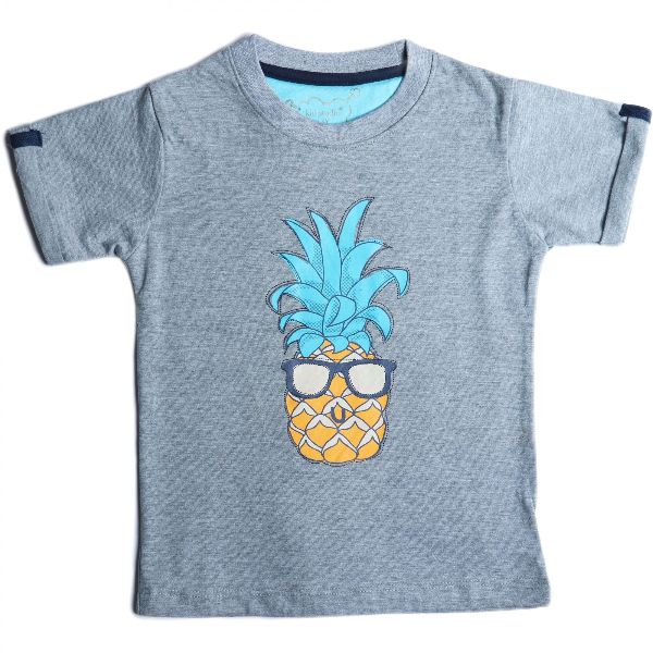 Boys GREY MELANGE HALF SLEEVE COTTON TEE