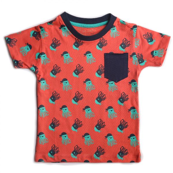 Boys RED HALF SLEEVE COTTON TEE, Occasion : Casual/Outdoor Wear