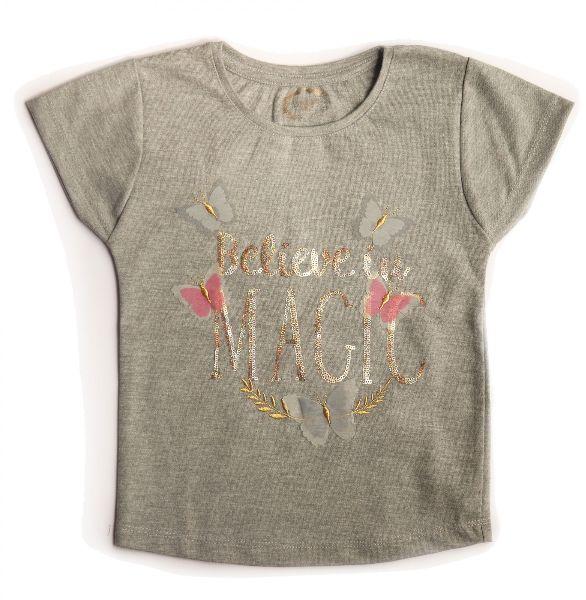 Girls MELANGE GREY TOP WITH SEQUINED EMBROIDERY