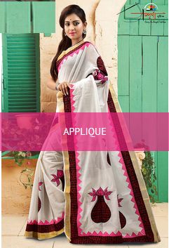 Embroidery SAE003 Applique Work Saree, Feature : Comfortable, Impeccable Finish, Skin Friendly