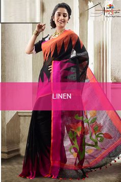 Printed SLJ001 Linen Jamdani Saree, Color : Multicolor