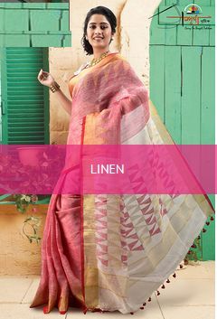 Printed SLJ005 Linen Jamdani Saree, Color : Multicolor