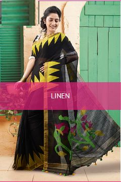 Printed SLJ008 Linen Jamdani Saree, Color : Multicolor