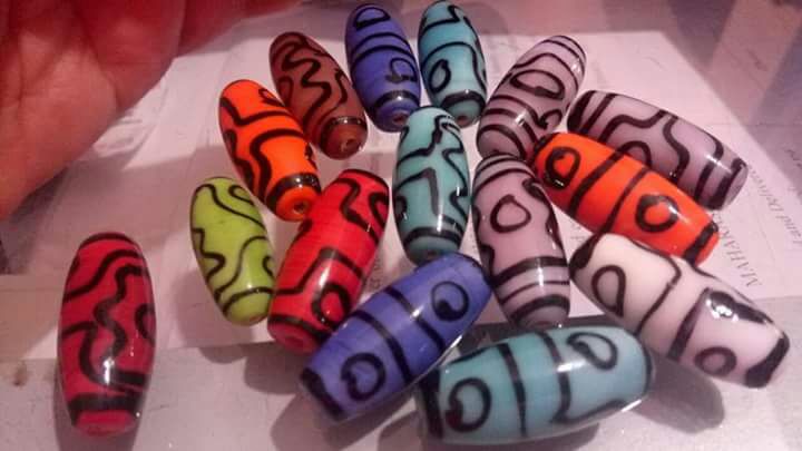 Polish Printed Long Glass Beads, for Party Wear