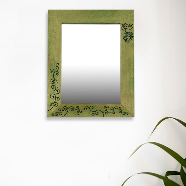 Wooden Carving Mirror With Bird Design, Color : Green