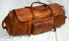 Avantika Creation Genuine Leather Duffel Bag, Color : Brown
