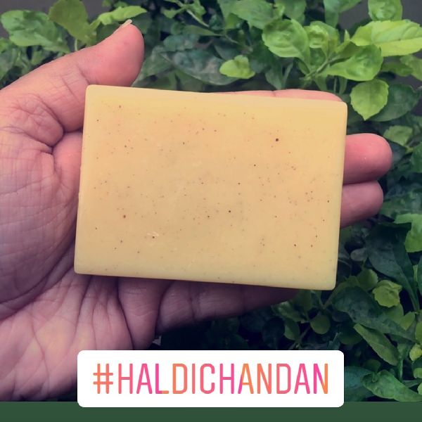 Square Organic Haldi Chandan Soap, for Bathing, Parlour, Personal, Skin Care, Form : Solid