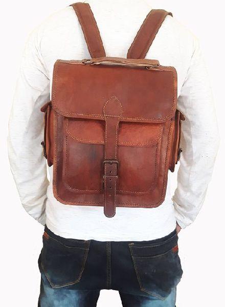 Men Leather Backpack, Pattern : Plain