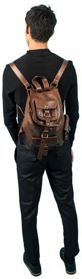 Travel Leather Backpack, Pattern : Plain