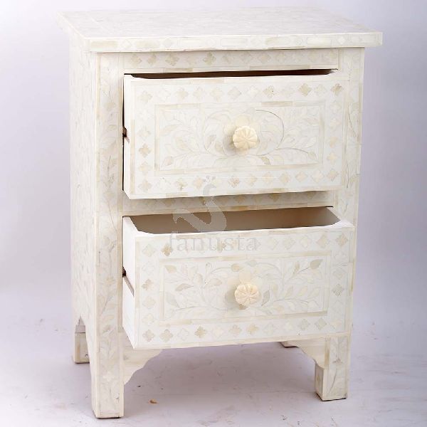 WOOD BONE DRAWER TABLE