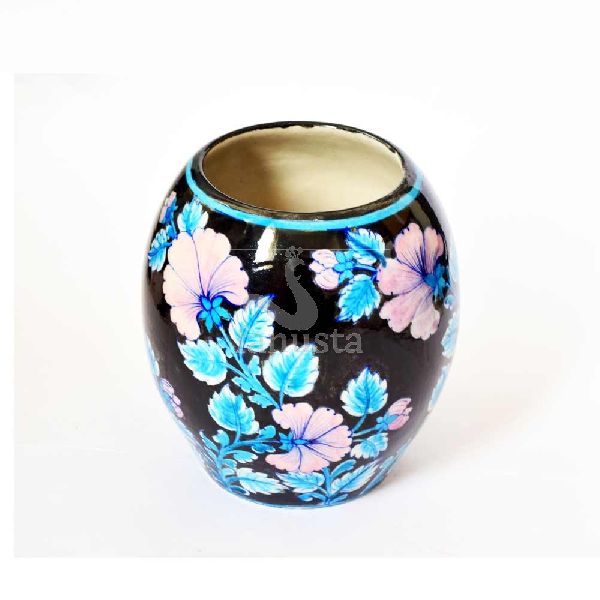 SUSAN PINK LILIES POTTERY VASE, Dimension : 15 x 15 x 16 (in cm)