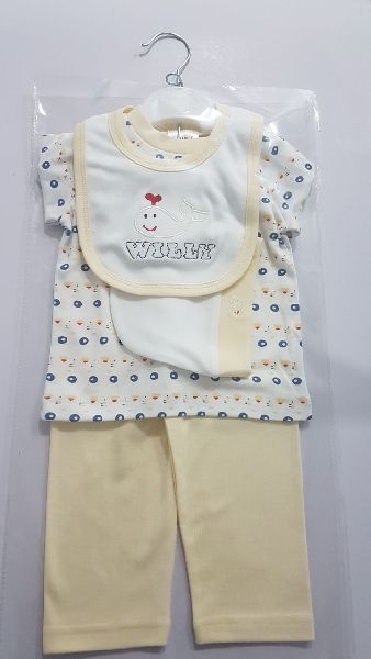 Printed Baby Pajama Set, Color : White, Yellow