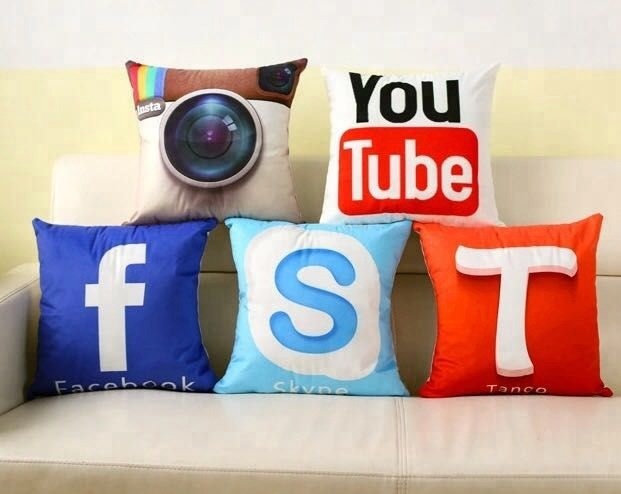 3D social networking logos Printed Jute cushion cover