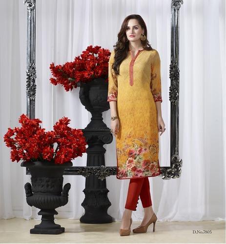 Georgette Printed Kurti, Size : M, L, Xl, XXL