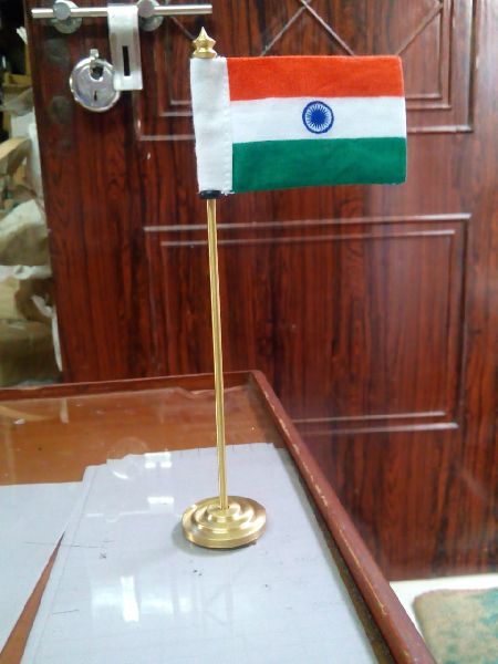 Brass Mini Round Stand Khadi Flag in Single Rod