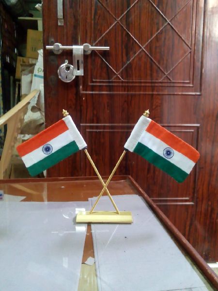 Brass Regular Cross Stand Khadi Flag in Double Rod