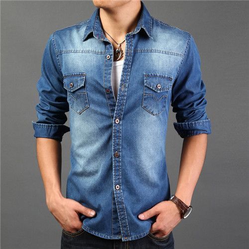 Mens Denim Shirt, for Anti-Shrink, Anti-Wrinkle, Breathable, Occasion (Style Type) : Casual Wear
