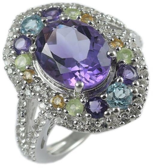 Silver Multi gemstone cluster ring, Gender : Children's, Men's, Women's