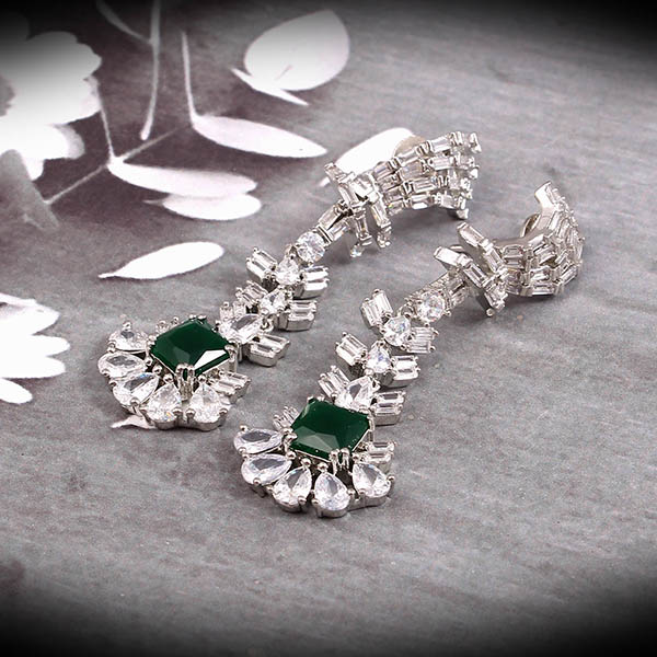 Beautiful White Cubic Zircon Studded Green Color Earrings